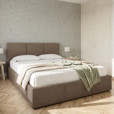 Produktbild von Home Collective Bett Doppelbett Polsterbett Bettgestell mit Lattenrost & Stauraum mit Bettkasten, Kopfteil mit 3 Paneelen | weicher Samt | 160x200 cm | Braun, KI-generiertes Bild