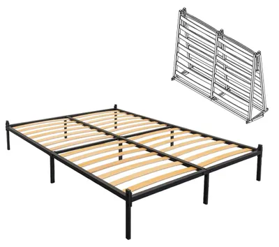 Zdjęcie produktu dla Składany stelaż łóżka 140x200 cm - Metalowe łóżko składane z drewnianymi listwami