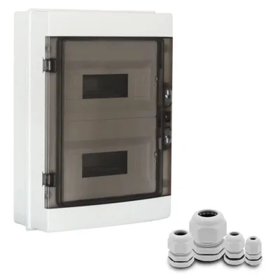 Produktbild von ARLI Sicherungskasten IP65 Aufputz 24 Module mit 40 Kabelverschraubungen M12 – M25 – Feuchtraum Verteiler Set