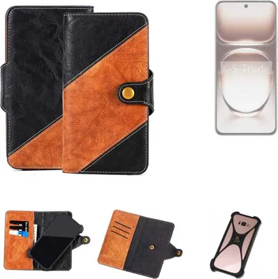 Produktbild von K-S-Trade Handyhülle Schutzhülle Bookstyle Case Wallet-Case kompatibel mit Oppo Reno12 CPH2625 Handy Cover Bumper Klapphülle schwarz hellbraun 1x