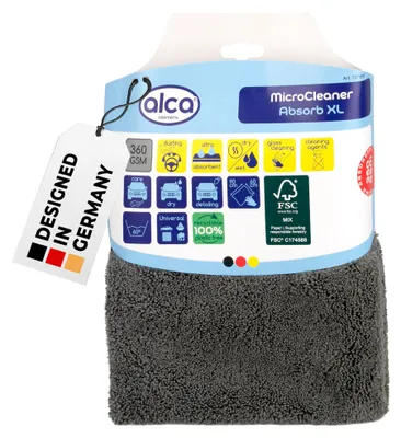 Produktbild von alca® Saugstarkes Trockentuch aus Mikrofaser 90x60cm, grau mit 360 GSM fusselfrei als auch lackschonend für den täglichen Gebrauch, Poliertuch zum Trocknen, Polieren, der Cockpit & Autopflege