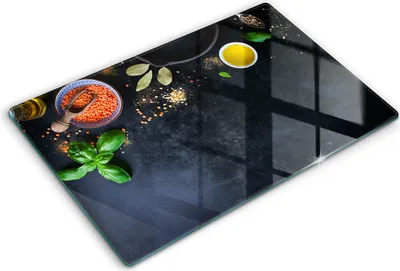 Produktbild von Glasschneideplatte - Herdabdeckplatte - 80x52 cm -Schneidebrett - Spritzschutz -Gewürze mit Gewürzen