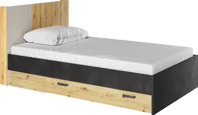Produktbild von Furniture24 Bett Qubic QB-11, Jugendbett mit 2 Schubladen, Federkernmatratze 120 x 200 cm, Staraum in Kopfteil und LED Beleuchtung