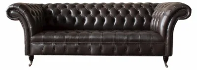 Zdjęcie produktu dla Trzyosobowa sofa chesterfield 3 osobowa brązowa skórzana sofa do salonu luksusowa