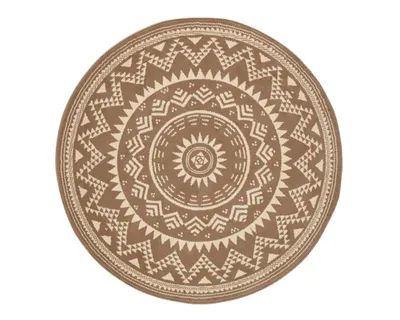 Zdjęcie produktu dla Okrągły nowoczesny dywan do salonu, brązowo kremowy wzór MANDALA 140cm