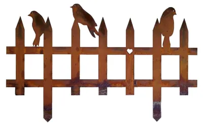Produktbild von Deko-Zaun mit Edelrost Vögeln - für Balkonkästen - Detailverliebt mit Lasercut Herz - 34 cm Länge - Deko Zaun Metall Klein - Terrassendeko Vögel Rost