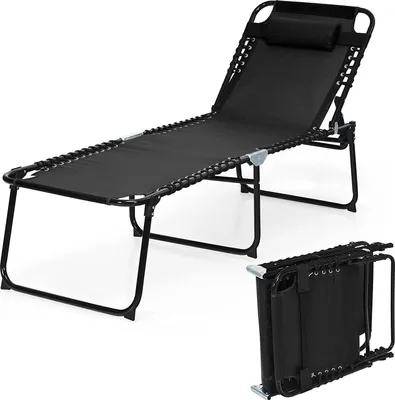 Produktbild von GOPLUS Klappbar Sonnenliege mit Verstellbarer Rückenlehne & Fußstütze, Gartenliege mit Kopfkissen & Erhöhtes Design, Liegestuhl für Garten, Camping, Strand