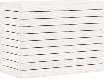 A white wooden laundry chest shown from a three-quarter angle against a white background.