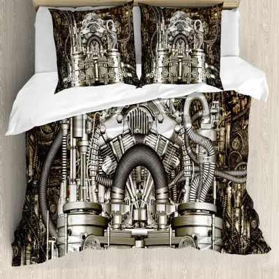 Produktbild von ABAKUHAUS Modern Bettbezug, Bike Motor Cars Foto, Milbensicher Allergiker geeignet mit Kissenbezügen, 200 cm x 200 cm - 80 x 80 cm, Grau und Dunkelbraun