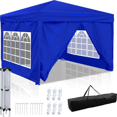Produktbild von Aopunly Faltpavillon Pavillon, Pavillon mit 4 Seitenwänden, Partyzelte mit UV-Schutz, Faltpavillon 3x3m mit 4 Seiten Blau