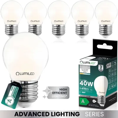 Obrázek produktu pro LUMILED LED sada 6 žárovek golfový míček P45 E27 Ultraúčinná energetická třída A 2,2W 470lm Náhrada 40W 4000K Neutrální bílá Vlákno matné sklo Tvar kapky 360° úhel vyzařování Nestmívatelné 6 kusů