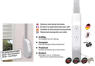 Produktbild von SuperRollo Professional SR10185 GW185 Elektrischer Gurtwickler 15mm Zugkraft (max.) 30kg Aufputz, für 15 mm Gurtband