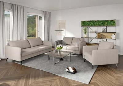 Produktbild von S-STYLE MÖBEL - Helix - Moderne Polstergarnitur 3+2+1 mit Schwarz Metall Füßen aus Beige Luxusmikrofaser, B/T/H: 3er - 199 cm / 91 cm/ 86 cm