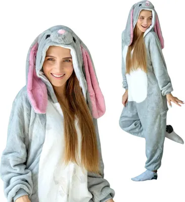 Produktbild von Schlafanzug Onesie Kigurumi Kostüm Verkleidung Grau Kaninchen S: 145 - 155 cm