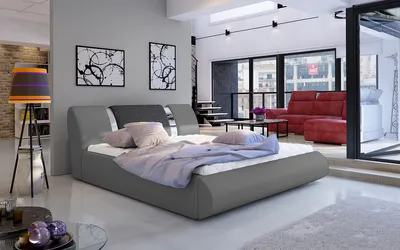 Produktbild von NABBI Gepolstert Doppelbett mit Rost Folina 180 - grau / dunkelgrau