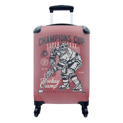 Produktbild von MuchoWow® Koffer Handgepäck Trolley Rollkoffer Kleine Reisekoffer mit 4 Rollen - Mancave - Sport - Eishockey - Vintage - Cabin Size < 55x40x23 cm & 55x40x20 cm - Fotokoffer - Kabinenkoffer - Boardgepäck - Reise-Box - Reisekoffer - Reisegepäck - Koffer mit Bild - Trolley für Kinder