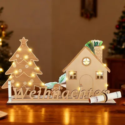 Geldgeschenk Weihnachten mit LED-Lichterkette, 3 m, Holzbox