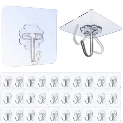 Produktbild von 30x Selbstklebende Haken Transparent – Ohne Bohren, Stark & Wasserdicht