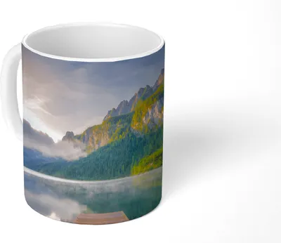 Produktbild von MuchoWow® Tasse Kaffeetasse Kaffeebecher 350 ml Sonnenaufgang über der ruhigen Landschaft in Österreich Teetasse - Fototasse - Becher - Keramikbecher - Teebecher - Kaffeetasse - Bürotasse