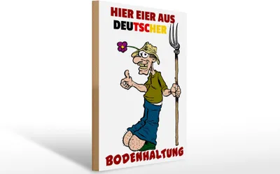 Produktbild von Holzschild Eier aus deutscher Bodenhaltung, 40 x 30 cm, Holzschilder Spruch Hühner Tier  Ei lustig