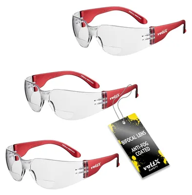3er-Pack Bifokale Schutzbrille +2,5 Dioptrien, klar, CE EN166f