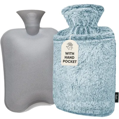 Imagen del producto de Bolsa de agua caliente - 2 l - Con funda de forro polar - Verde - Con bolsillo tipo canguro