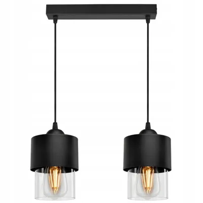 Produktbild von LUXOLAR Pendelleuchten 2 flammig Schwarz mit transparent Glasschirm E27 60 W, Deckenleuchte für Wohnzimmer, Küchen - Hängelampe Modern Design