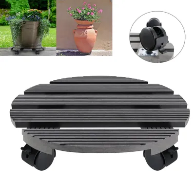 Image de LARS360 2 roulettes pour plantes WPC Rond Ø 300mm Capacité de charge 100 kg Roulettes pour fleurs avec 2 freins Aide au transport pour plantes Résistant aux intempéries, Anthracite