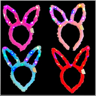 Produktbild von 4er-Set LED Plüsch Haarreif LITTLE BUNNY mit Hasenohren in 4 Farben, blinkend und leuchtend Party Karneval Geburtstag Motto-Party Fasching Prinzessin König