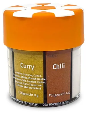 Produktbild von ration1 Gewürzstreuer XXL 6 in 1 – Camping Gewürzdose mit Salz, Pfeffer, Chili, Paprika, Knoblauch & Curry, nachfüllbar