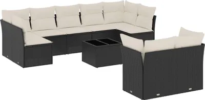Image de vidaXL Ensemble de 10 canapés de jardin avec coussins noir poly rotin