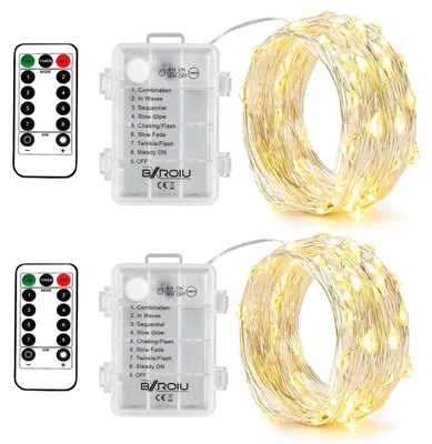 2er-Set Lichterketten, 5 m, 50 LEDs, warmweiß, 8 Modi, Fernbedienung