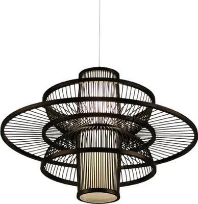 Immagine prodotto di Fine Asianliving Bamboo Hanging Lamp Lampada a sospensione Nero Fatto a mano - Nathan D50xH35cm Lampada a sospensione Illuminazione Paralume di bambù Tessuto Lampada Illuminazione Rotan