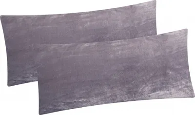 Two grey pillowcases are laid out on a white background.