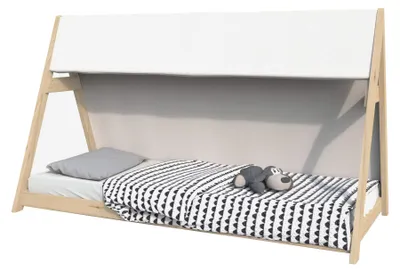 Zdjęcie produktu dla ŁÓŻECZKO TIPI / Łóżeczko dziecięce 70x140 cm z tkaniną i stelażem z listew – naturalne drewno