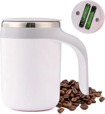 Image de Mug isotherme à café 380 ml – Remuage automatique, double paroi en acier inoxydable, blanc