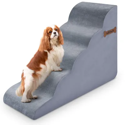 Produktbild von Hundetreppe 70 cm hoch - 5-stufige Hundetreppe - Antirutschstufen - Schaumneigung