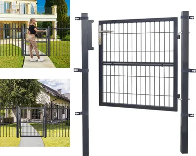 Produktbild von Jayseuw Gartentor Zauntür Gartenzaun Gartentore Pulverbeschichtet Verzinkt mit Schloss Türklinke und Schlüssel Anthrazit Quadratrohr 120x100cm