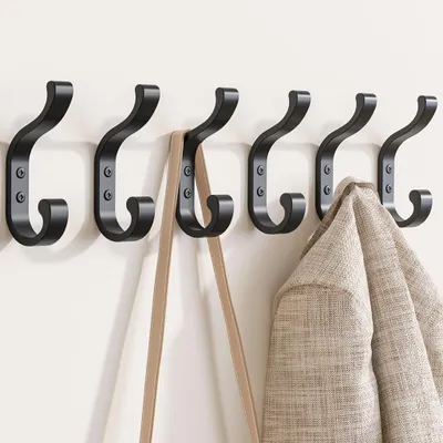 Produktbild von Wandhaken zum Aufhängen von Mänteln: Kleiderhaken, Wandmontage, schwarze Hängehaken, langlebig, Schraubgarderobe für Handtücher, Kleidung, Rucksäcke, Geldbörsen, Bademäntel, Schlüssel.