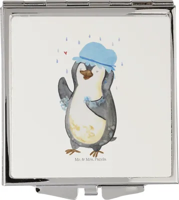 Produktbild von Mr. & Mrs. Panda Schminkspiegel klein Pinguin Duschen - Weiß - Geschenk, Duschkonzert, Dusche, Taschenspiegel, Mini Spiegel, Kleiner, Motivation, Singen, Klappbarer