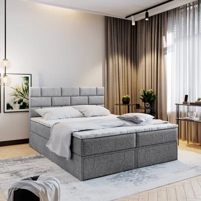 Produktbild von Masseno Boxspringbett ARINOS 140x200 cm Komplett-Set mit Bonell Matratze und Topper, Polsterbett mit Bettkästen -Hellgrau, INARI 91