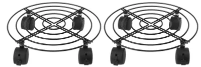 Image de Lot de 2 chariots d'extérieur pour plantes avec roues verrouillables : socle roulant en fer et PVC à haute capacité de charge pour grandes plantes