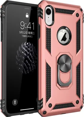 Produktbild von LaimTop iPhone XR Hülle, Hybrid Robuste Rüstung Drehbarer Ring Halter Ständer Dual Layer Hard PC + TPU Stoßfest Schutzhülle für iPhone XR Roségold