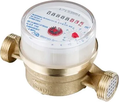 A close-up studio shot of a water meter.