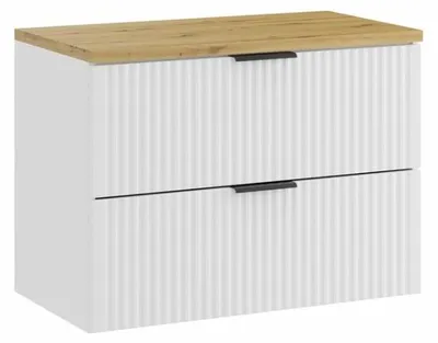 Produktbild von NOXERA 80 cm Badezimmer-Set – Hängender Waschtischunterschrank in Alpinweiß mit Waschtischplatte in hellem Eichenholz