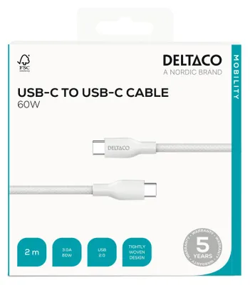 Obrázok produktu pre Deltaco IPLH-1020, 2 m, USB C, USB C, USB 2.0, 0,48 Gbit/s, Biela