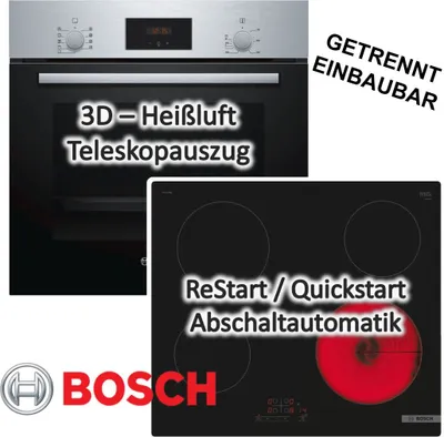 Produktbild von Herdset Bosch Backofen Schnellaufheizung mit Glaskeramikkochfeld TouchSelect autark 60 cm