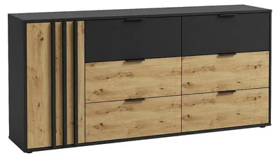 Produktbild von Kommode mit 6 Schubladen und 1 Tür - Schwarz und Natur TUNALO