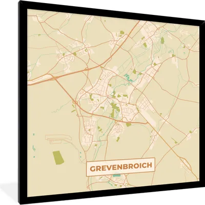 Produktbild von MuchoWow® Gerahmtes Poster Grevenbroich - Karte - Vintage - Stadtplan 40x40 cm - Poster mit Schwarzem Bilderrahmen Wandposter Rahmen Foto Bilder - Mit Rahmen - Wanddekoration Schlafzimmer