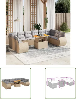 Produktbild von The Living Store 11-tlg. Garten-Sofagarnitur mit Kissen Beige Poly Rattan